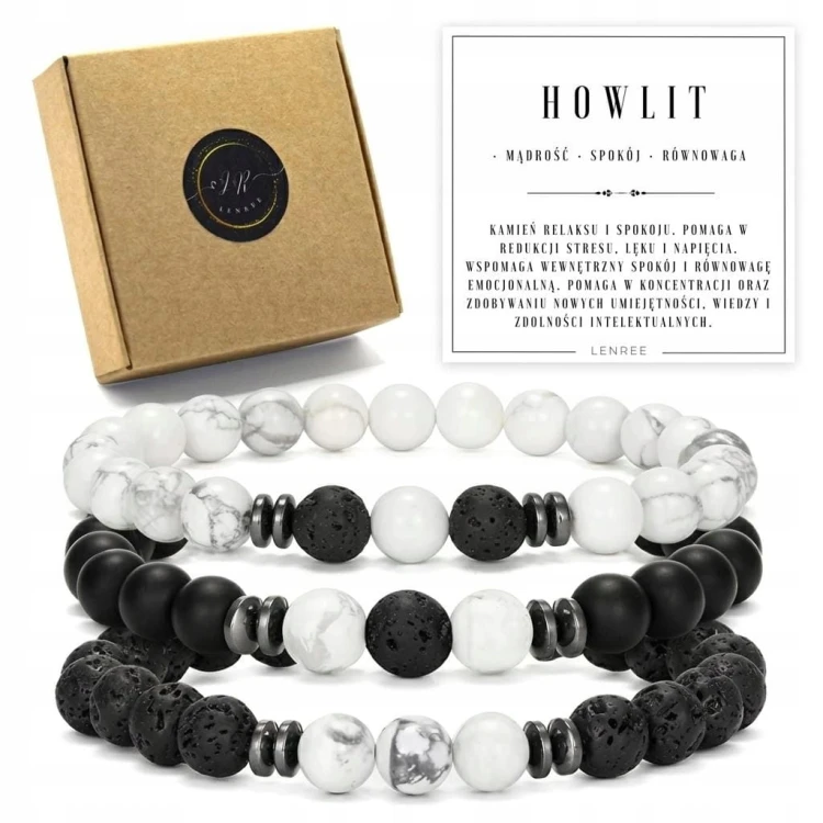 Bransoletka zestaw 3w1 kamieni naturalnych HOWLIT LAWA WULKANICZNA LENREE