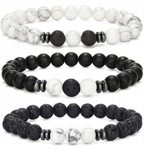 Bransoletka zestaw 3w1 kamieni naturalnych HOWLIT LAWA WULKANICZNA LENREE