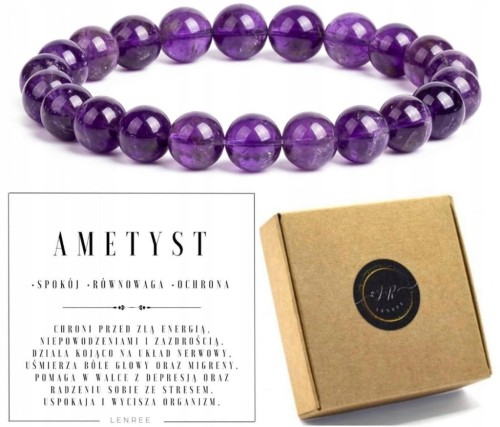 Bransoletka z kamieni AMETYST 8mm spokój równowaga ochrona LENREE