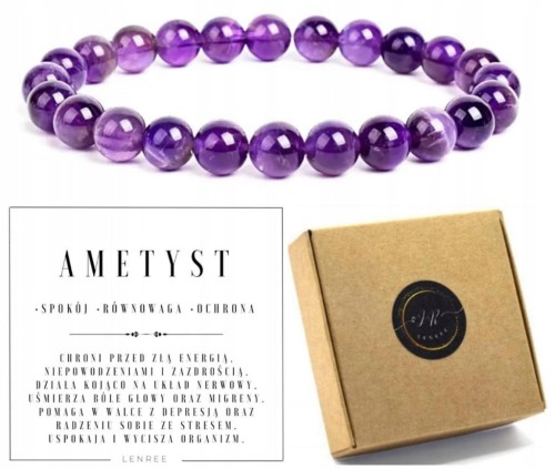 Bransoletka z kamieni AMETYST 6mm spokój równowaga ochrona LENREE