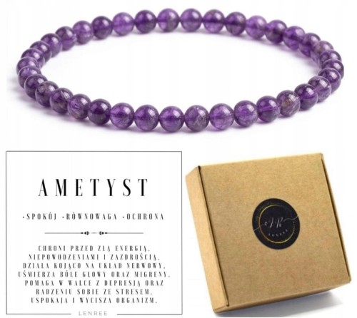 Bransoletka z kamieni AMETYST 4mm spokój równowaga ochrona LENREE