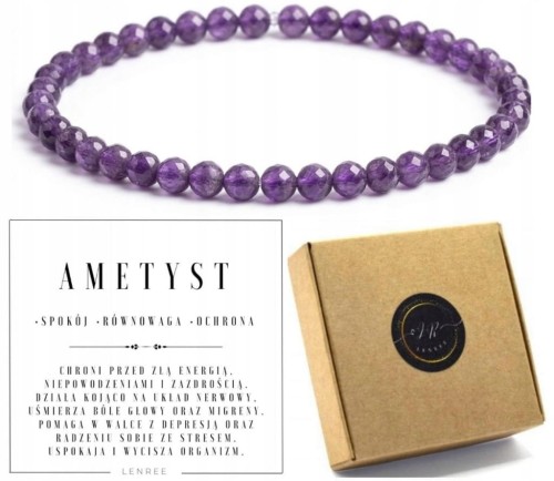 Bransoletka z kamieni AMETYST 4mm fasetowany spokój LENREE