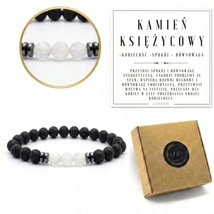 Bransoletka KAMIEŃ KSIĘŻYCOWY lawa naturalne kamienie LENREE