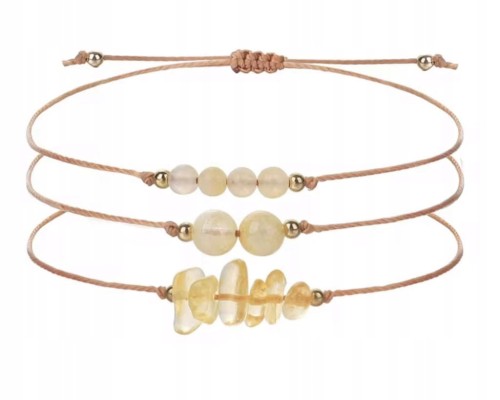 Bransoletka CYTRYN beżowy sznurek stal regulowana szczęście
