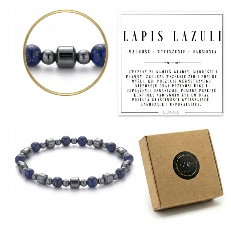Bransoletka LAPIS LAZULI stal elastyczna kamień