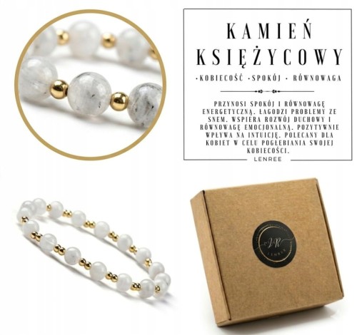 Bransoletka KAMIEŃ KSIĘŻYCOWY złote koraliki damska elegancka