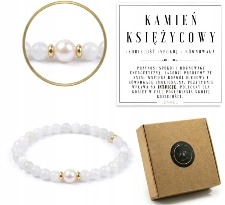 Bransoletka kamień księżycowy perła naturalna elegancka