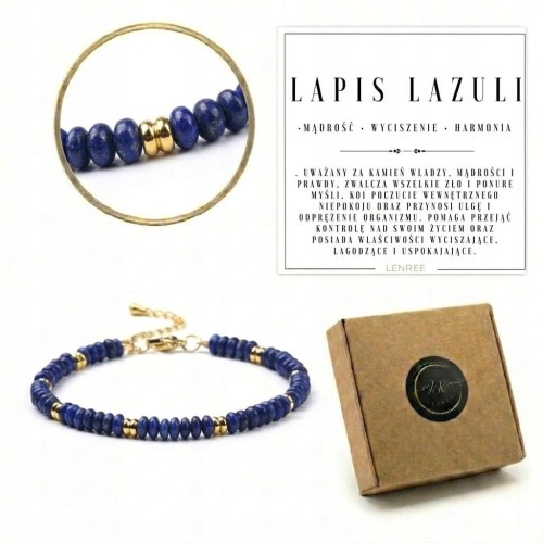 Bransoletka LAPIS LAZULI naturalna regulowana złota