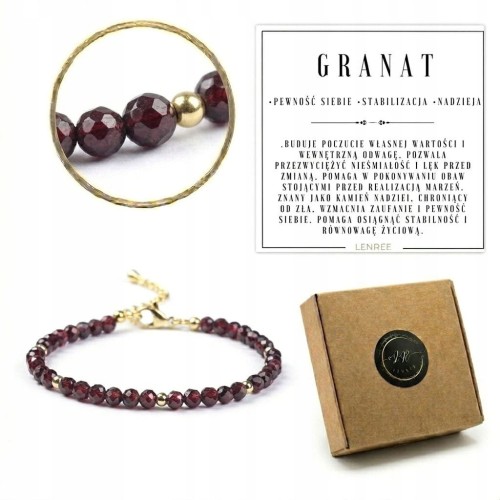 Bransoletka GRANAT naturalny regulowana damska elegancka LENREE