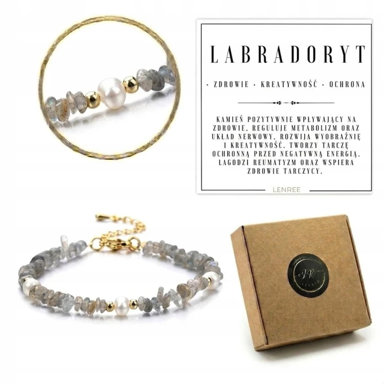 Bransoletka LABRADORYT perła kamienie naturalne elegancka LENREE