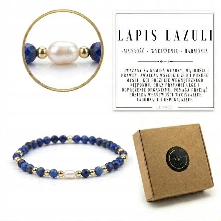 Bransoletka LAPIS LAZULI perła kamienie naturalne elegancka LENREE
