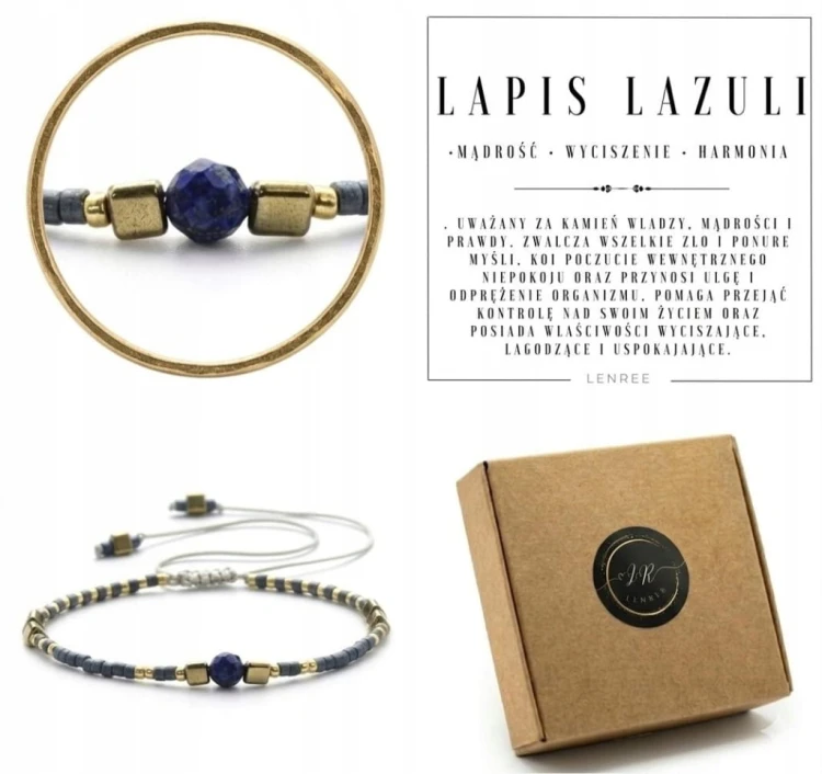 Bransoletka LAPIS LAZULI regulowana sznurkowa kamienie LENREE