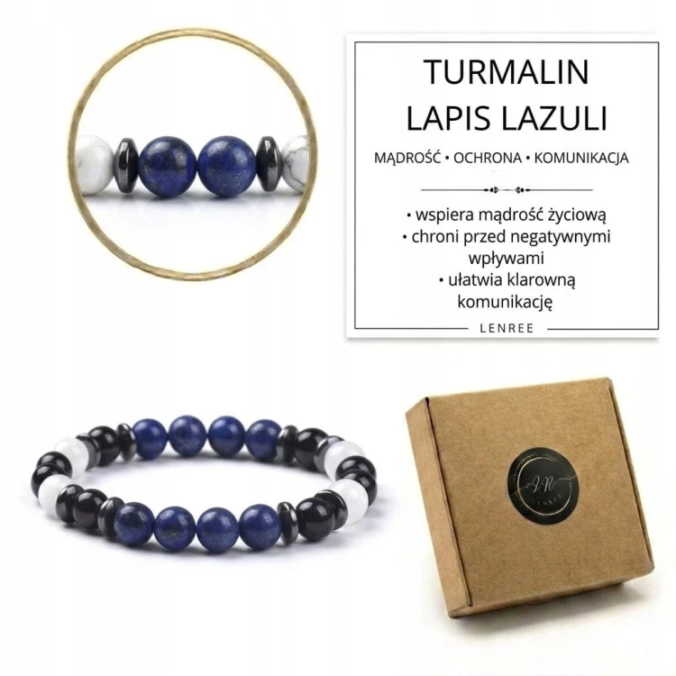 Bransoletka TURMALIN LAPIS LAZULI kamienie naturalne LENREE