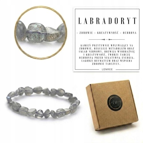 Bransoletka LABRADORYT naturalny kamienie szara elegancka LENREE