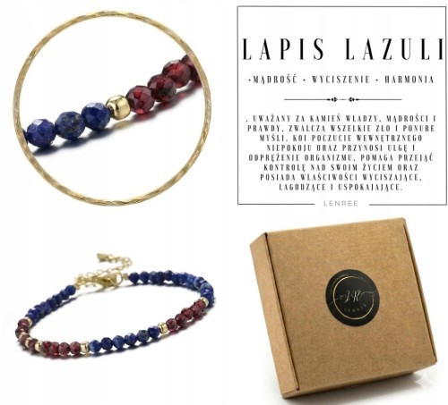 Bransoletka LAPIS LAZULI GRANAT naturalne kamienie prezent LENREE