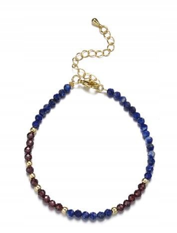 Bransoletka LAPIS LAZULI GRANAT naturalne kamienie prezent LENREE