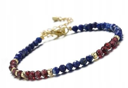 Bransoletka LAPIS LAZULI GRANAT naturalne kamienie prezent LENREE