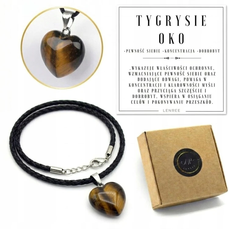 Naszyjnik TYGRYSIE OKO serce kamień naturalny prezent LENREE
