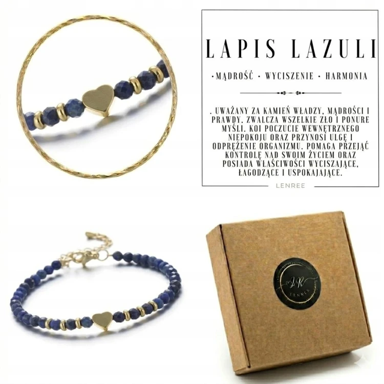 Bransoletka LAPIS LAZULI z sercem kamienie naturalne LENREE