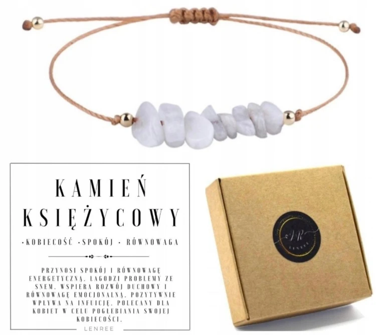 Bransoletka KAMIEŃ KSIĘŻYCOWY beżowy sznurek regulowana LENREE