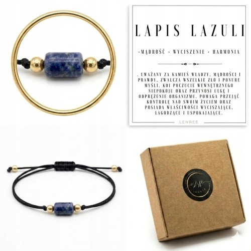 Bransoletka LAPIS LAZULI złota regulowana na sznurku LENREE