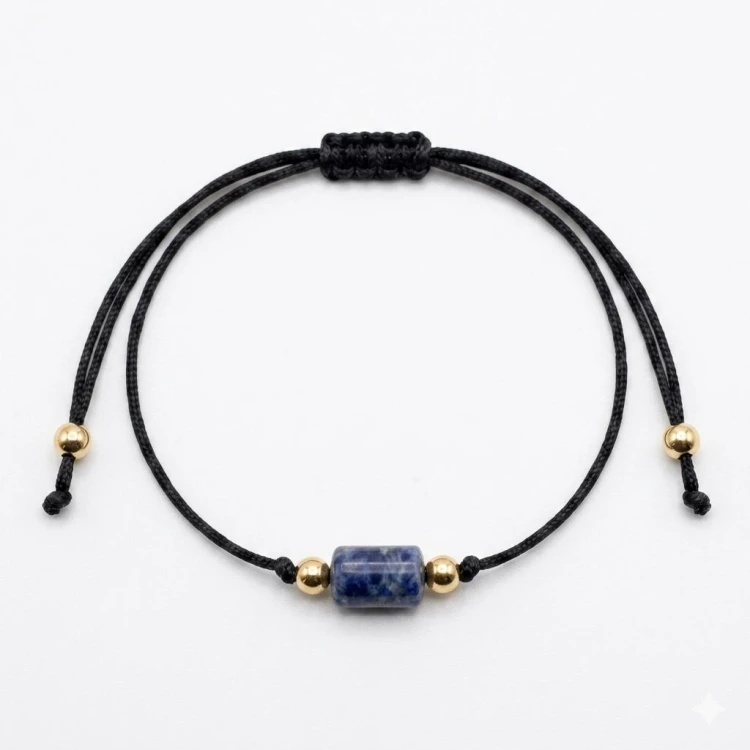 Bransoletka LAPIS LAZULI złota regulowana na sznurku LENREE