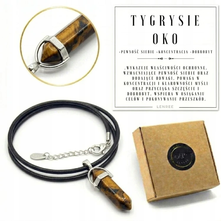 Naszyjnik TYGRYSIE OKO wisiorek kamień naturalny 45cm stal