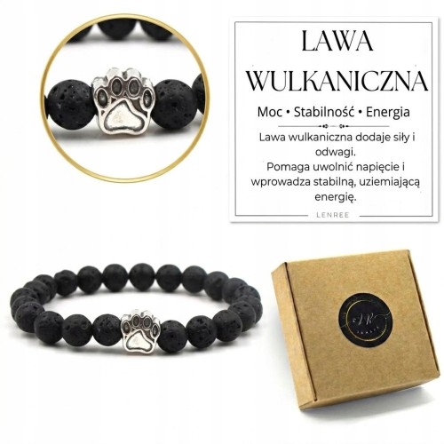 Bransoletka lawa wulkaniczna łapa pies czarna kamień LENREE
