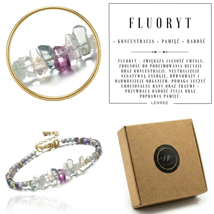 Bransoletka FLUORYT naturalny kolorowy chipsy złota LENREE