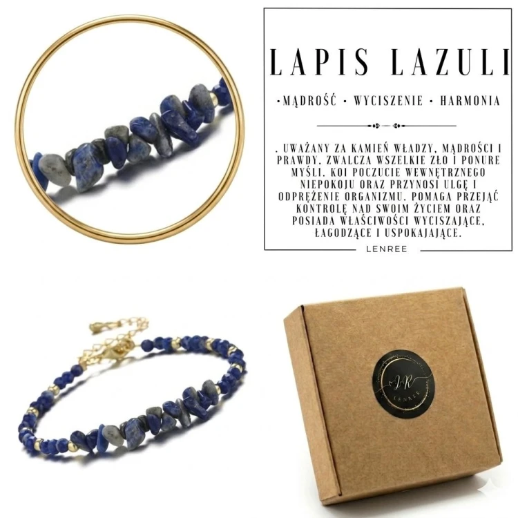 Bransoletka LAPIS LAZULI naturalne kamienie złota LENREE