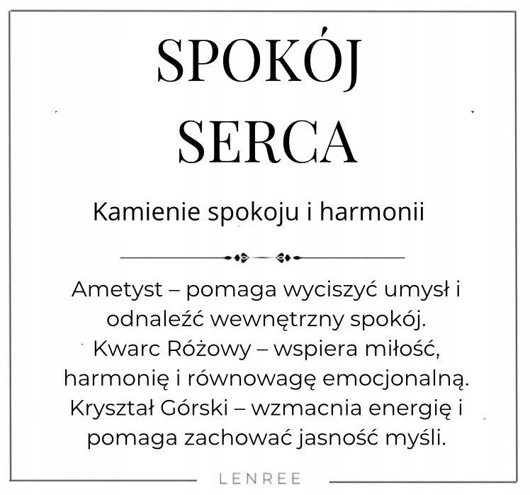 Bransoletka Spokój Serca AMETYST KWARC KRYSZTAŁ GÓRSKI LENREE