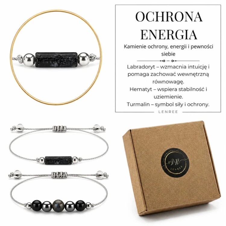 Bransoletka Ochronna LABRADORYT HEMATYT TURMALIN regulowana LENREE