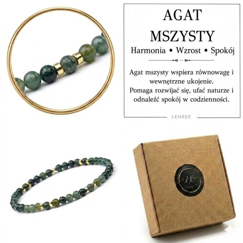 Bransoletka AGAT MSZYSTY naturalny zielony kamień LENREE