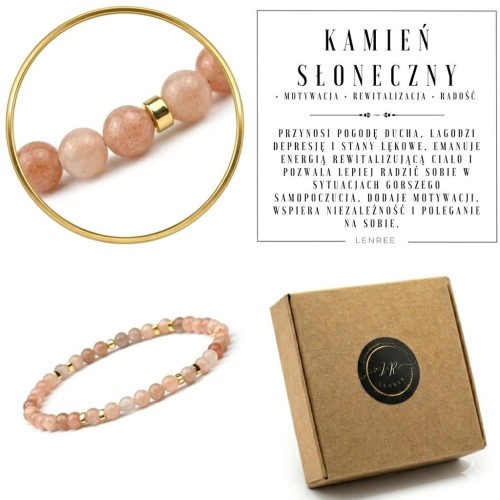 Bransoletka KAMIEŃ SŁONECZNY naturalny złote akcenty LENREE