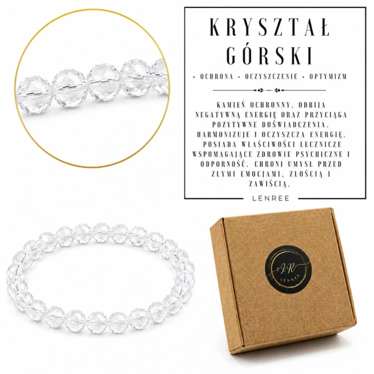 Bransoletka KRYSZTAŁ GÓRSKI 6 mm Fasetowany Kamień Harmonii LENREE