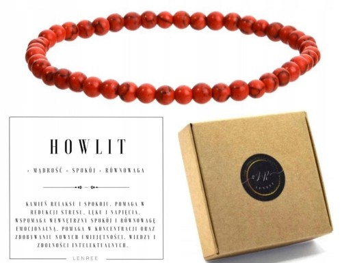 Bransoletka HOWLIT CZERWONY 4mm naturalny kamień spokój równowaga energia