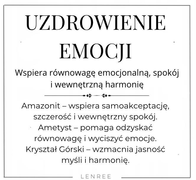 Bransoletka UZDROWIENIE EMOCJI AMAZONIT AMETYST KRYSZTAŁ GÓRSKI LENREE