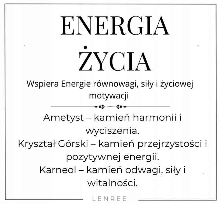 Bransoletka ENERGIA ŻYCIA AMETYST KRYSZTAŁ GÓRSKI KARNEOL LENREE