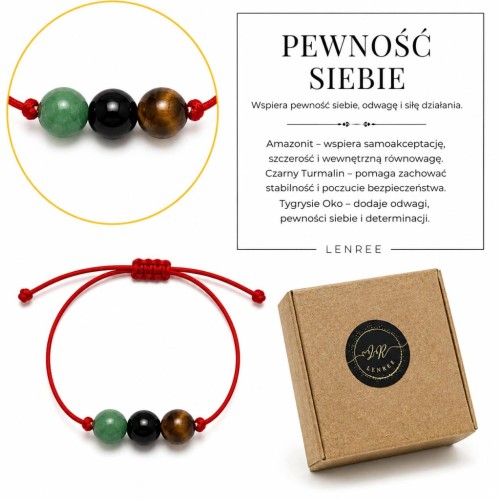 Bransoletka PEWNOŚĆ SIEBIE AMAZONIT TURMALIN TYGRYSIE OKO LENREE