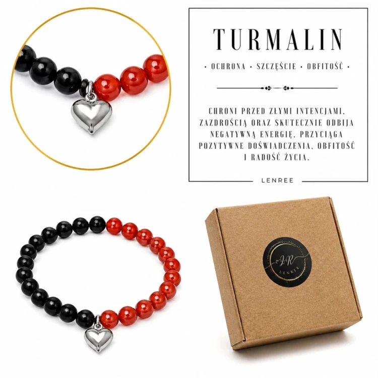 Bransoletka TURMALIN KARNEOL Serce Kamienie Naturalne LENREE