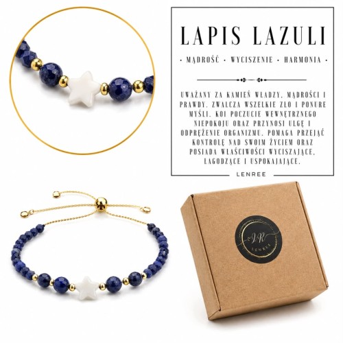 Bransoletka LAPIS LAZULI Masa Perłowa Gwiazdka Regulowana Złota LENREE