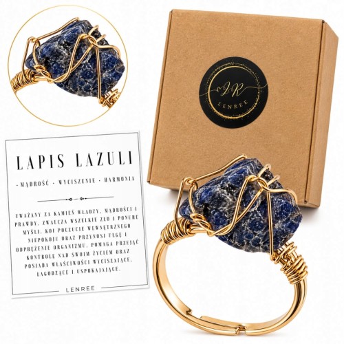 Pierścionek LAPIS LAZULI Kamień Naturalny Regulowany Złoty LENREE