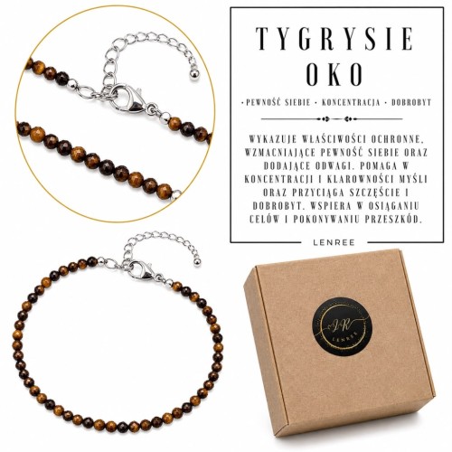 Bransoletka TYGRYSIE OKO Fasetowane Kamienie Naturalne Srebrna LENREE