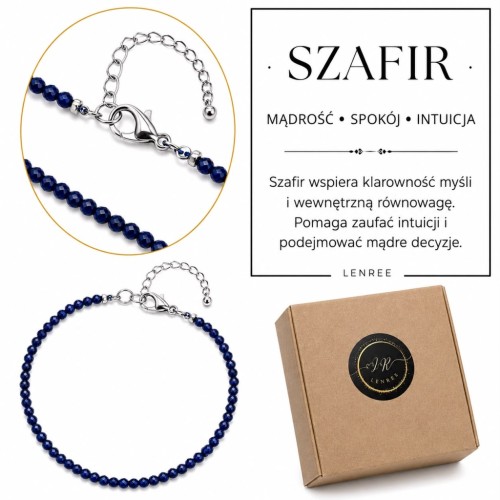 Bransoletka SZAFIR Fasetowany Kamienie Naturalne Srebrna Regulowana LENREE