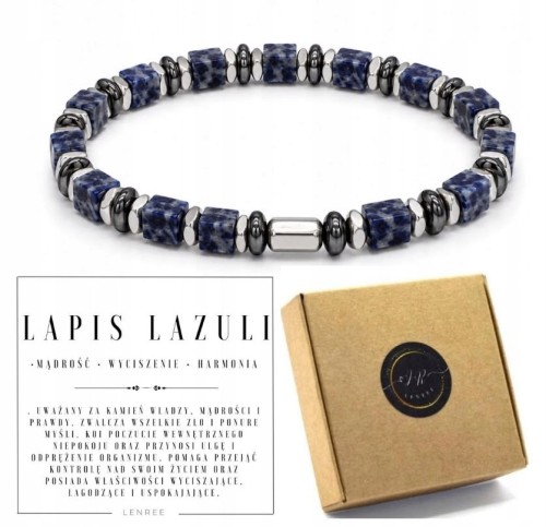 Bransoletka LAPIS LAZULI HEMATYT Naturalne Kamienie LENREE