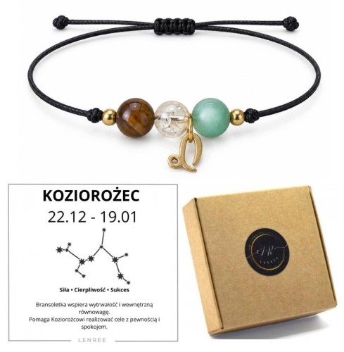 Bransoletka KOZIOROŻEC TYGRYSIE OKO KRYSZTAŁ GÓRSKI AMAZONIT LENREE