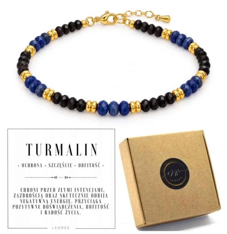 Bransoletka TURMALIN LAPIS LAZULI Ochrona Mądrość Harmonia LENREE