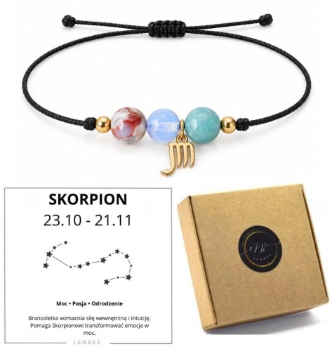 Bransoletka SKORPION JASPIS KAMIEŃ KSIĘŻYCOWY AMAZONIT LENREE