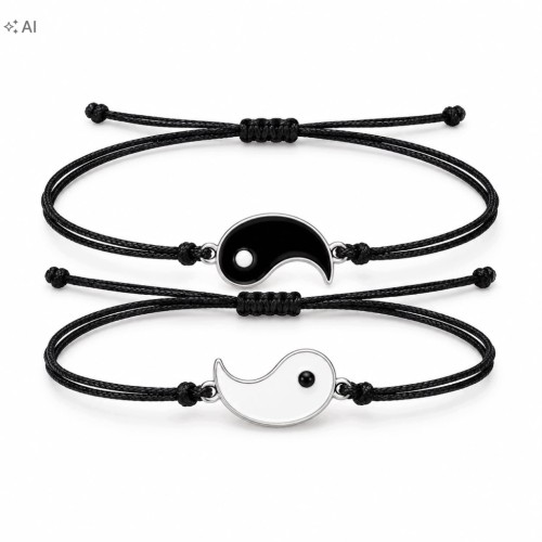 Bransoletki Para Przyjaźń Yin Yang Zestaw 2 Czarne LENREE