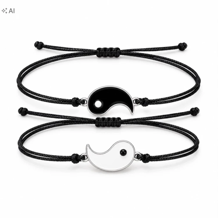 Bransoletki Para Przyjaźń Yin Yang Zestaw 2 Czarne LENREE